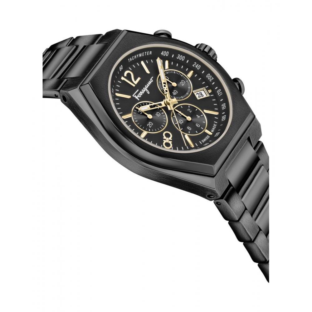 Salvatore Ferragamo Ferragamo Tonneau Chrono Bracelet Watch Ip Black