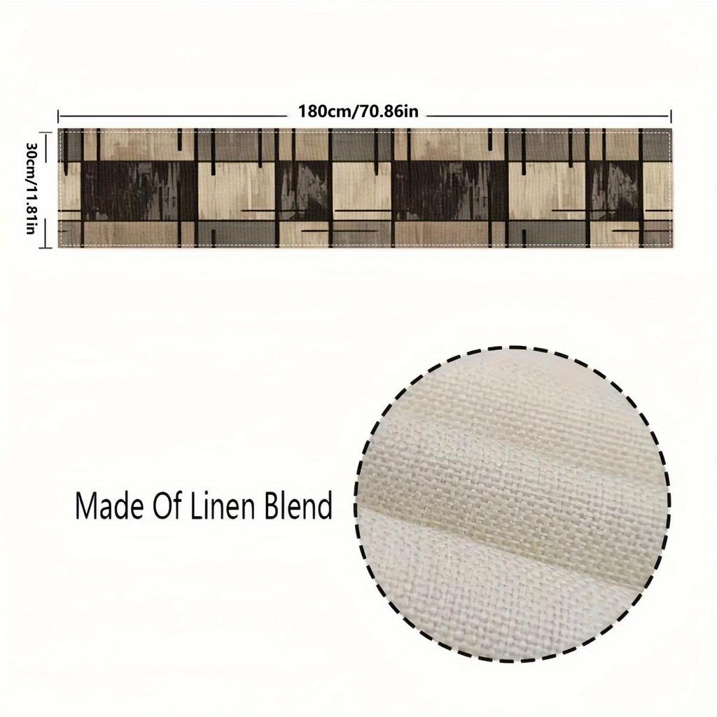 Runner da Tavola Geometrico Moderno in Lino Marrone, Fasce per Cassettiera, Decorazioni per Tavolo, Cucina Rustica, Runner per Tavolo da Pranzo, Decorazioni per Feste