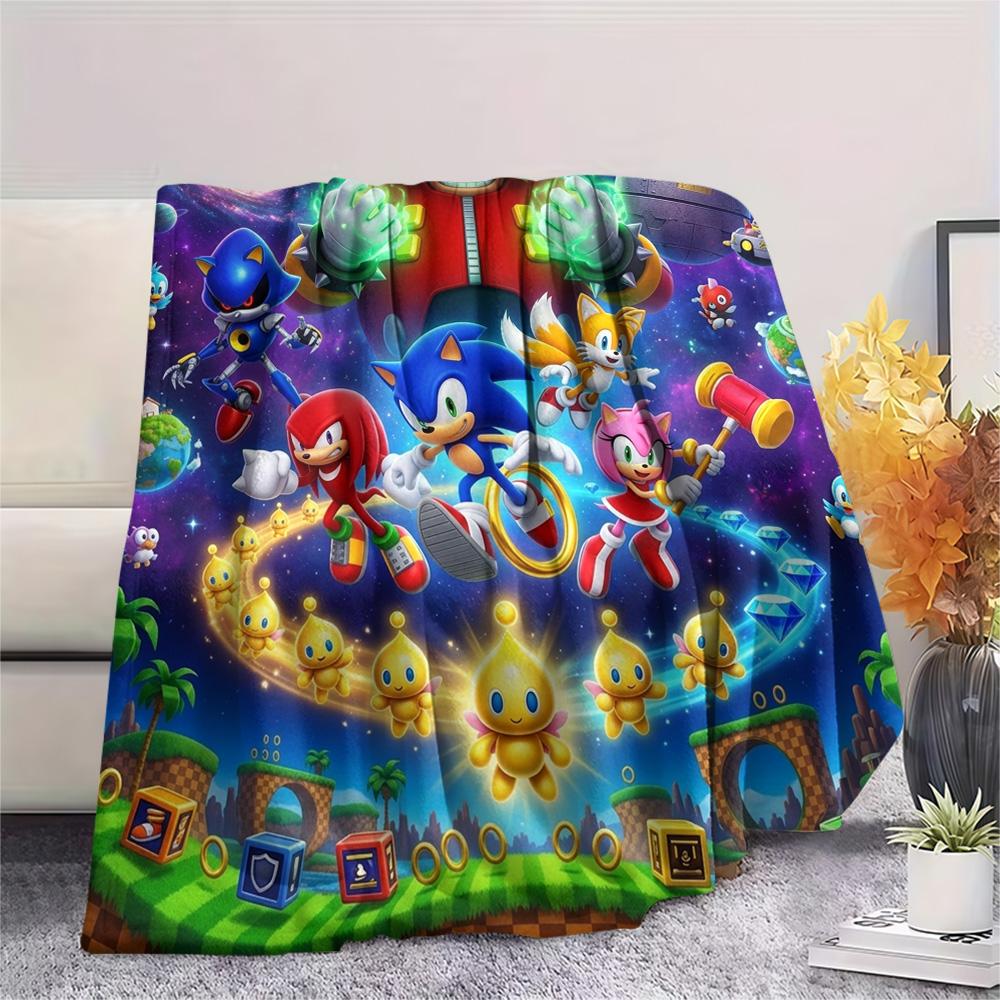 Hedgehog Sonic Print Flannel Blanket, Ultra Soft High Quality All Seasons Warm Throw, Home Decor Cozy Blanket, Perfect Christmas Gift