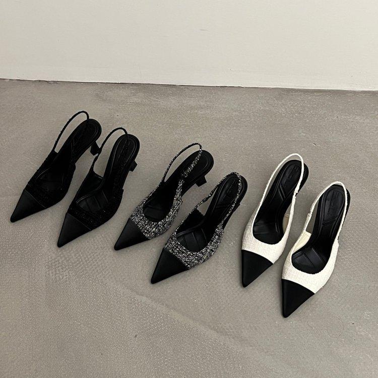 French Pointed High-heeled Shoes for Women In the Summer of 2025 New Color Blocking Style, Fashionable Toe Cap Sandals