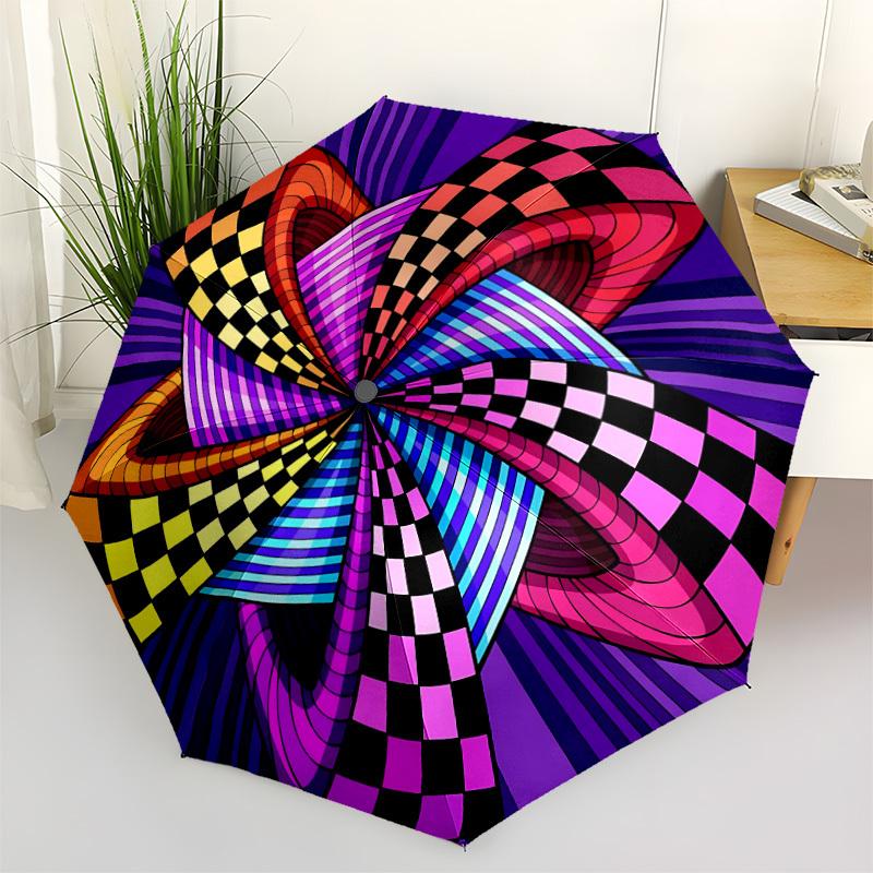 1pc Checkerboard AbstractArt Automatic Open/close Folding Umbrella, Compact Portable Travel Umbrella, Perfect Birthday/Christmas, Cute Umbre