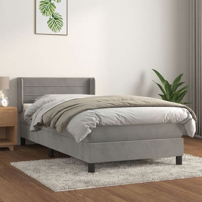 3130997 vidaXL Lit à sommier tapissier et matelas Gris clair 90x200 cm Velours