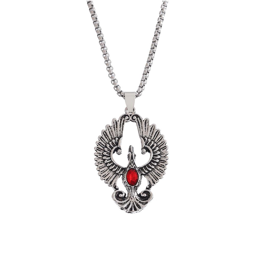 Vintage Phoenix Pendant Necklace Imitation Gemstone Unisex Fashion Jewelry