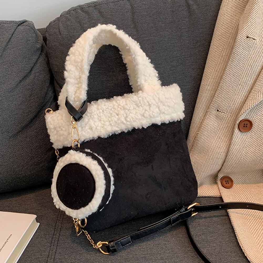 

Женская сумка из искусственной овечьей шерсти, универсальная плюшевая сумка через плечо с сумкой для монет, пушистая сумка-тоут, сумка-мессенджер, стильный кошелек