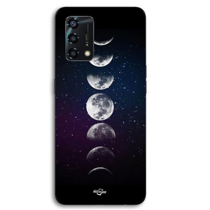Coque - MANIACASE - Oppo A95 - Silicone TPU - Motif Lune Phase Nuit Étoile - Noir