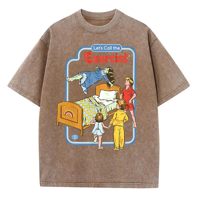 Unisex Let'S Call The Exorcist Funny Washed Retro T-Shirt Fashion Clothing Cotton Tops Fashion Summer Tee Shirt Oversized Tshirt