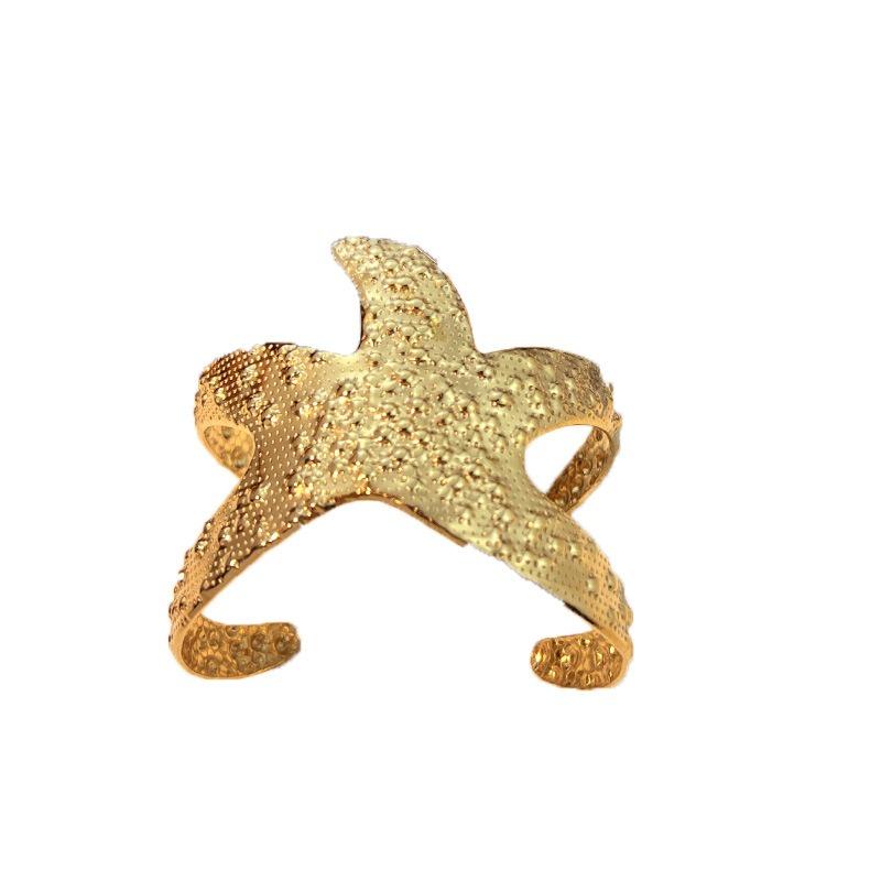 Fashion Ins Stainless Steel Open Oil Pressure Bracelet Women's Starfish Arm Ring Plated 18K Real Gold Jewelry