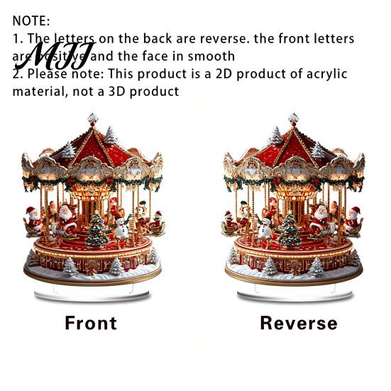 Ferris Wheel Display 2D Acrylic Christmas Tabletop Decoration, Festive Village Scene Ornament Playground Theme with Snowman & Trees, Holiday
