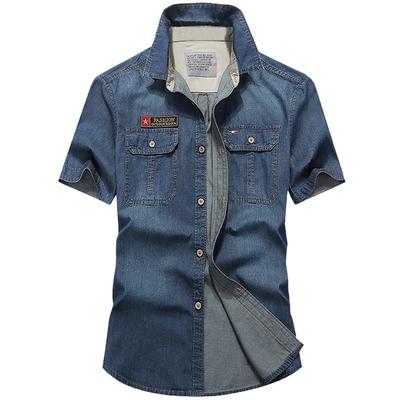 Camicie da uomo in denim blu multi tasche manica corta estiva da uomo Camicie da lavoro da uomo Camicie casual in cotone jeans 4XL