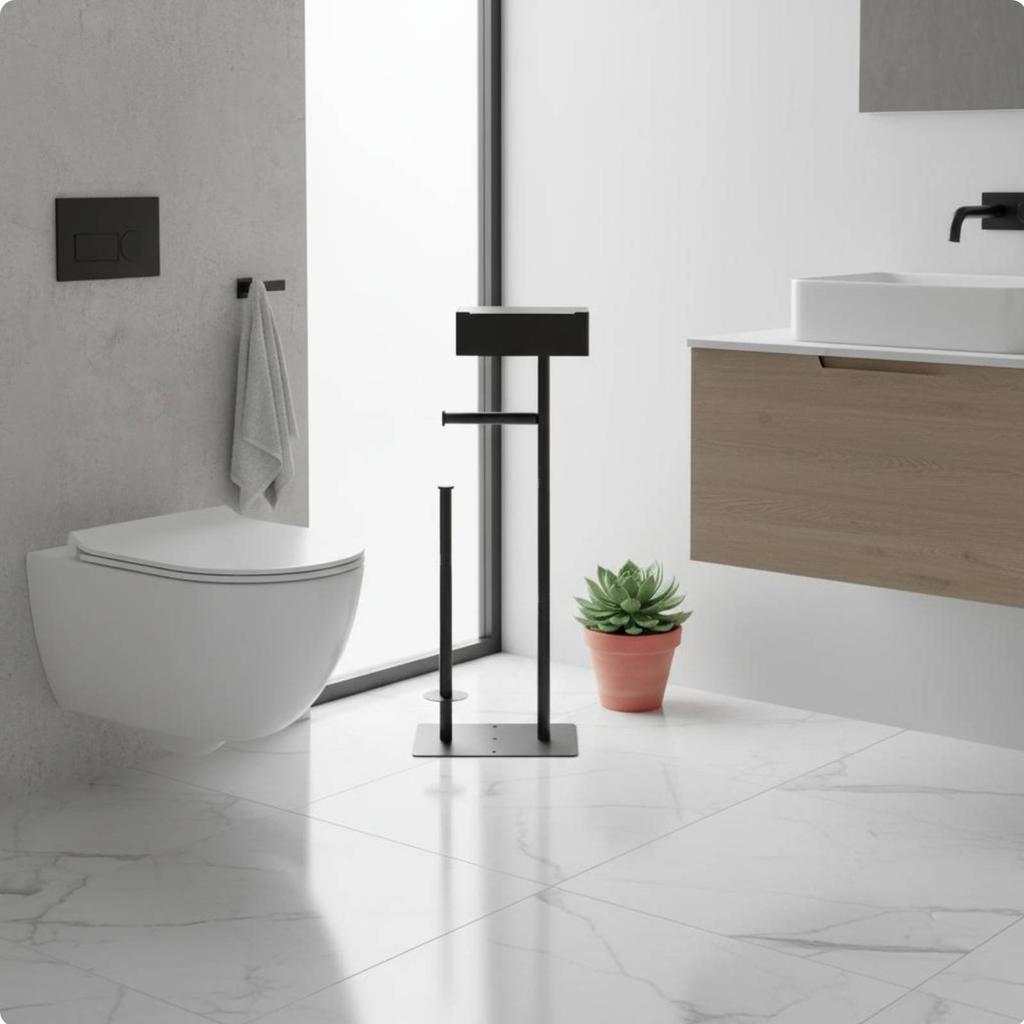 Toilet Paper Stand with Brush and Shelf Easy Assembly Bathroom Storage Rack with Toilet Brush Bathroom Tissue Storage Rack