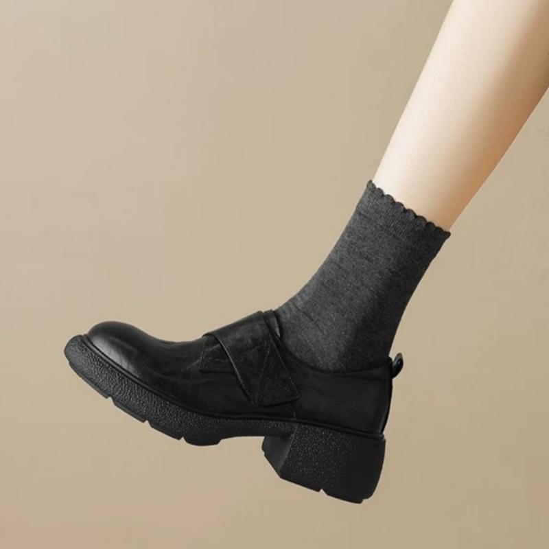 Fashion New Spring Autumn Women Pumps 2025 Fashion Round Toe Chunky Heels Loafers Casual Elegant Leather Slip On Women Mid Heels Shoes