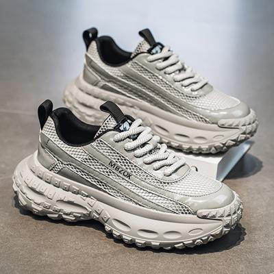 Herrenschuhe für Sommer Neue Hohle Atmungsaktive Mesh Freizeit-Sneaker Vielseitige Dicke Sohle Höhenvergrößernd und Rutschfest Daddy-Schuhe