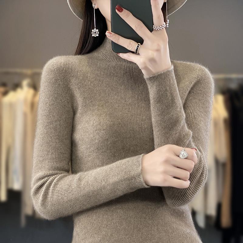 INDFS Women's Fashion Casual Fall Winter Solid Color Print Long Sleeve Half Turtleneck Sweaters