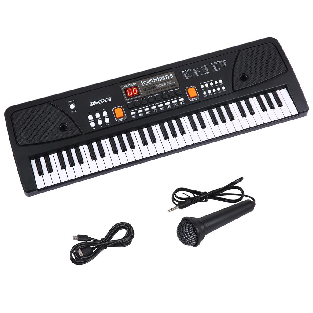 BIGFUN 61 Keys USB Electronic Organ Kids Electric Piano with Microphone Black Digital Music Electronic Keyboard with