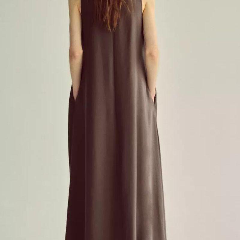 Fall and Winter New Women's Clothing Loose round Neck Sleeveless Hidden Hook Drape Long Midi Skirt Dress 4661291