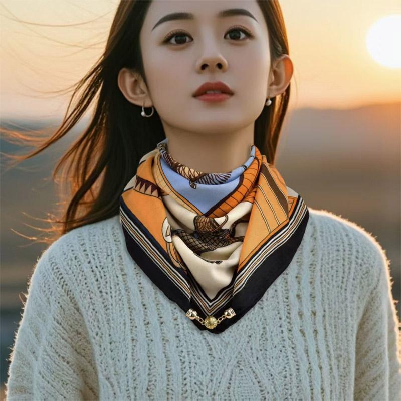 Luxus Design Magnetischer Quadratischer Schal Für Damen Mode Nackenschutzschal Frau Herbst Winter Baumwolle Leinen Halstücher