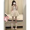 Sweet bow floral dress women's summer new slimming waist puff sleeve princess puffy skirt