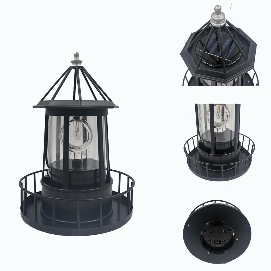 Rotating Beacon Light Iron Solar Adornment Lighthouse Garden Decor Lighthouse-shaped Landscape Lamp