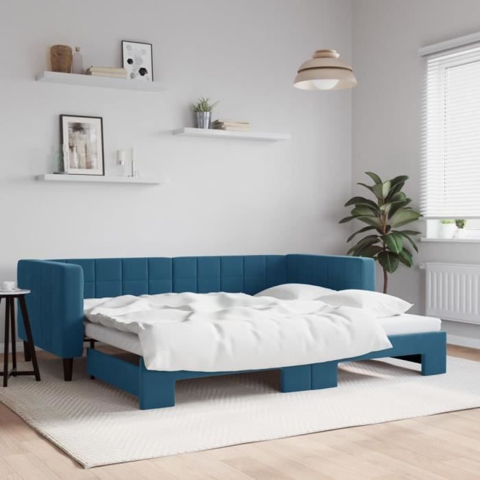 VidaXL Daybed with Pull-out Bed Blue 90x200 Cm Velvet 3196690