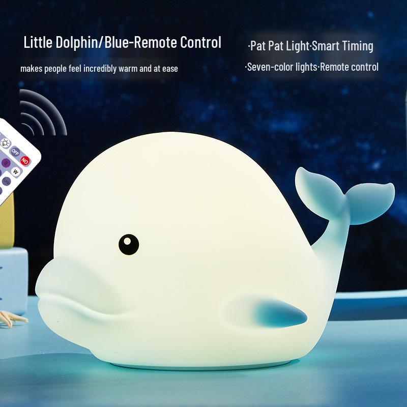 Seven-Color USB Rechargeable Dolphin LED Night Light - Silicone Cartoon Atmosphere Lamp