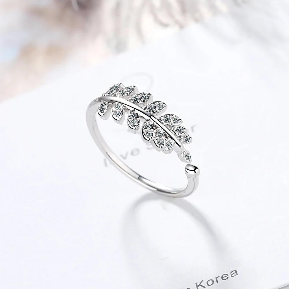 

925 Sterling Silver Leaf Ring Olive Branch Open Adjustable Ring Elegant Wedding Party Jewelry Gift for Women & Men One Size
