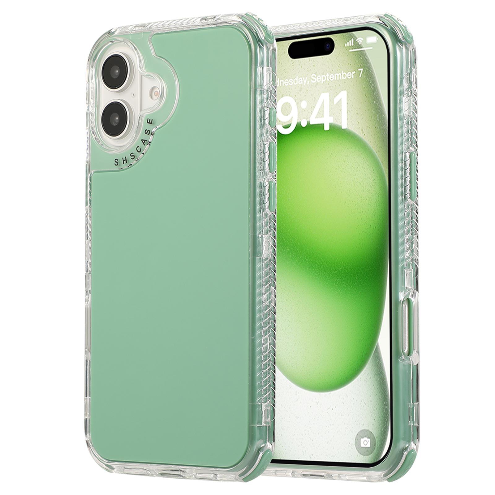 

For iPhone 16 Case 3-in-1 Drop-Proof PC+TPU Phone Cover Blackish Green