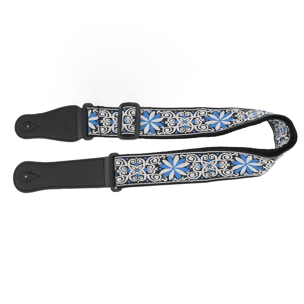 Guitar Strap Leather Embroidered Thickened Wear Resistant Adjustable Length Belt Blue