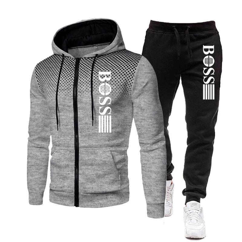 2023 Trendy Men's Zipper Hoodie Tracksuit - Autumn/Winter Casual Brand Print Set