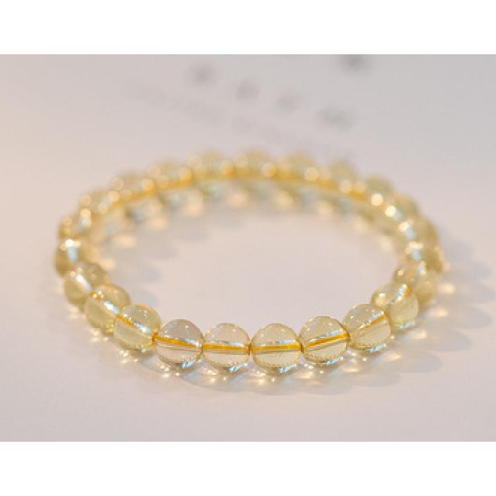 Citrine Natural Golden Rutilated Quartz Beaded Bracelet for Women, Alloy Jewelry