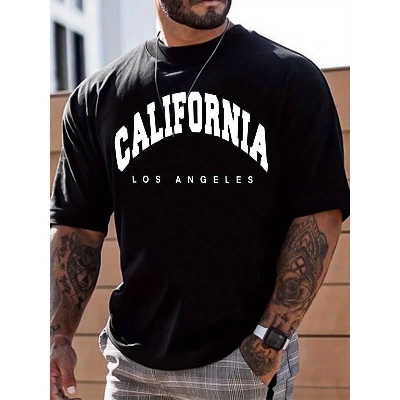 European Sizes Men's Casual Trendy Alphabets Graphic Print Comfortable Crew Neck Short Sleeve T-shirts, Summer Top Tees