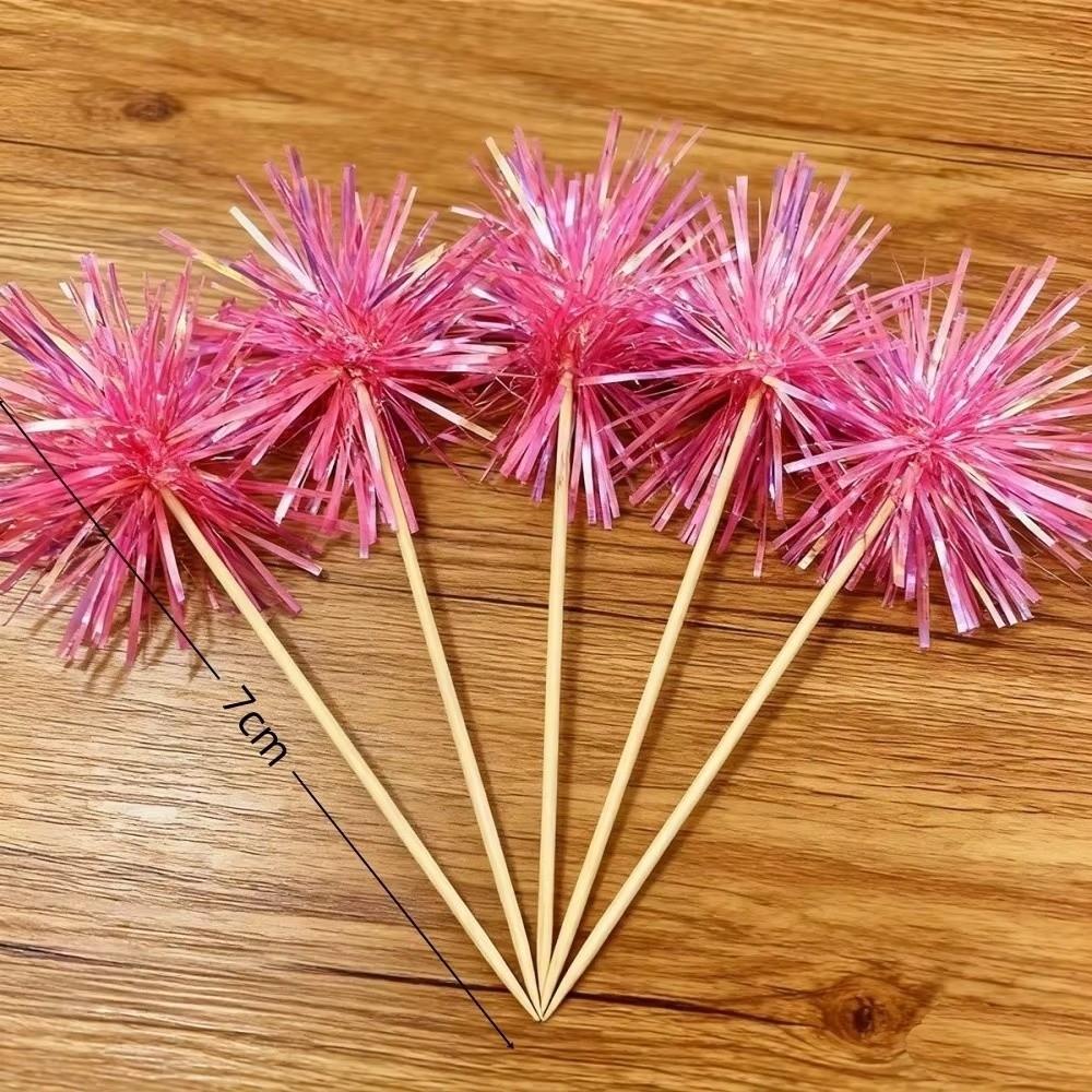 5Pcs Creative Plug-in Birthday Carnival Colorful Rain Silk Cake Plugin Cake Decoration New Year Tassel Baking Plug-in Card