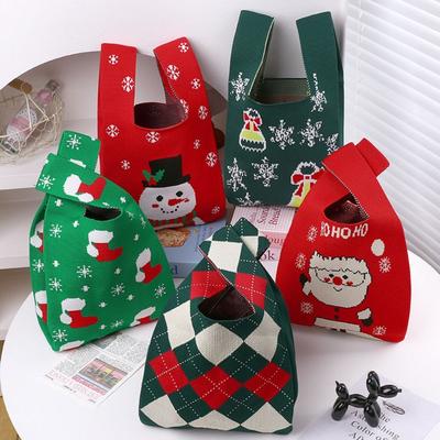 Fashion Reusable Christmas Knit Handbag Shopping Bags Weaving Handbags Handmade Wrist Bag Gifts Bag Snowflake Tote Bag