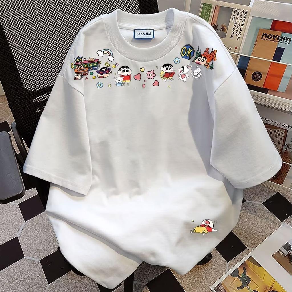 Large Size Couple Dress Short-Sleeved T-Shirt Men And Women Summer Crayon Small New Cartoon Tops
