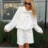 1116 Spring and summer simple lapel lantern sleeves fashion sweater high waist shorts sports suit European and American commuter wholesale women