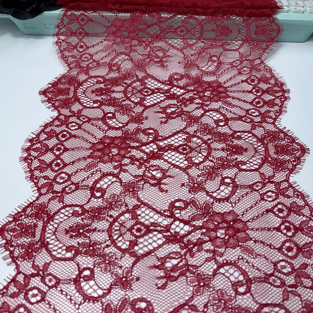 3m x 28.5cm Dark red French Chantilly Lace, Non-stretch Eyelash Lace Fabric for Sewing, Bra, Underwear, Lingerie, Dress, Garment, Crafting