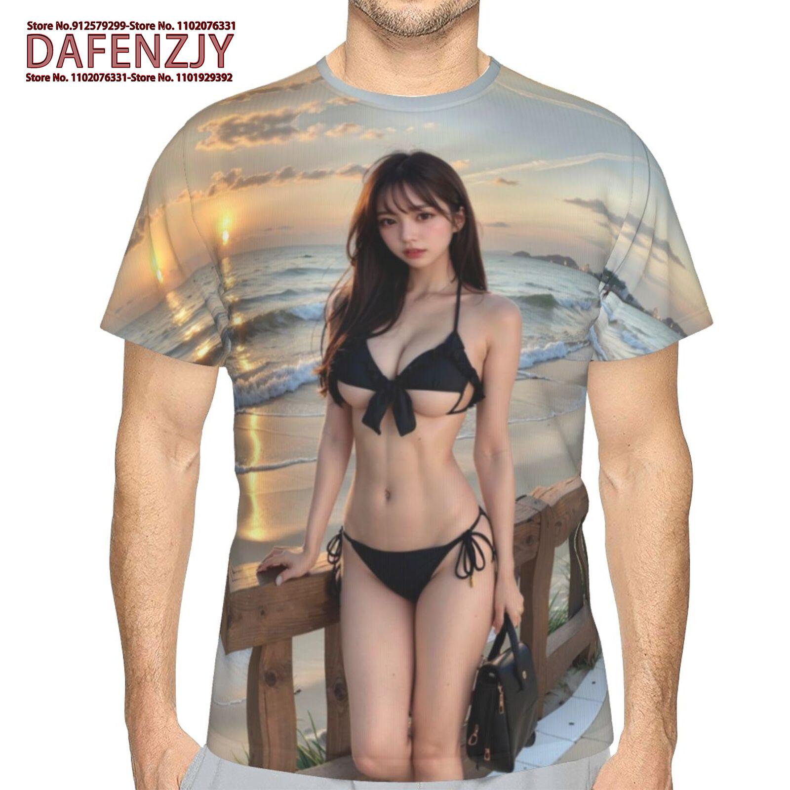 

Новая сексуальная модель бикини с 3D-принтом футболка для мужчин, летняя повседневная мужская футболка, уличные трендовые топы, свободные футболки с коротким рукавом S красный