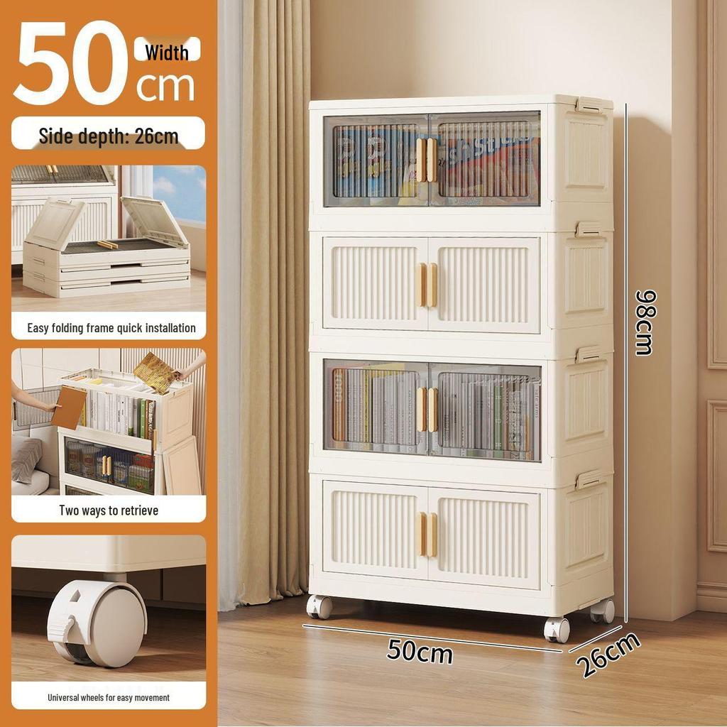 Foldable Multi-Layer Plastic Storage Cabinet - Dustproof Organizer for Toys, Snacks, and Miscellaneous Items