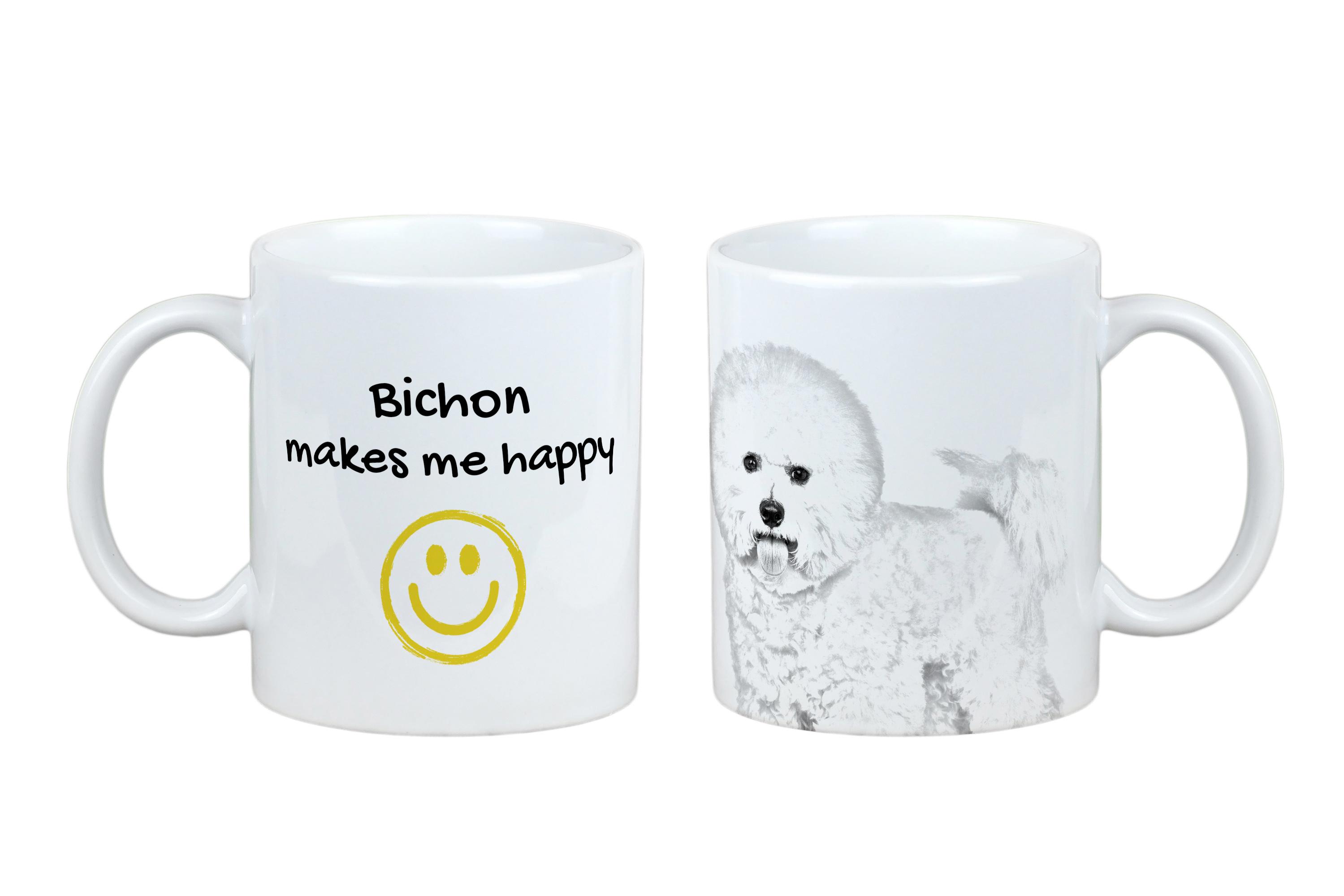 

Bichon Frise, Bichon Tenerife, Bichon a poil frise - cup with a dog, cheerful cup for a dog lover, personalized gift from the Art-Dog brand білий