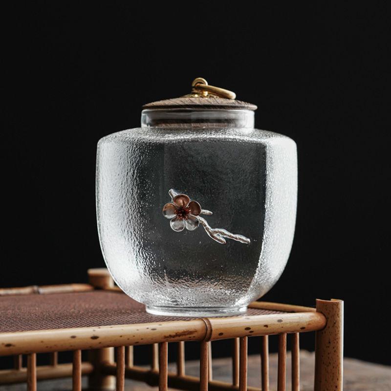 

Шестикутна кована скляна банка для зберігання – Герметичний контейнер для чаю та спецій, пляшка для зберігання з дерев яною кришкою B 13x11cm