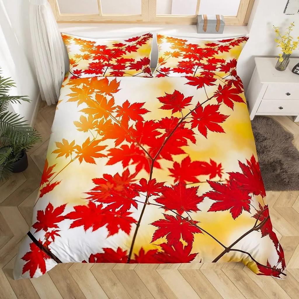 Comforter Maple Leaf Twin King Botanical Leaves Bedding Set Autumn Plant Fallen Leaves Comforter For Boys Girls Room