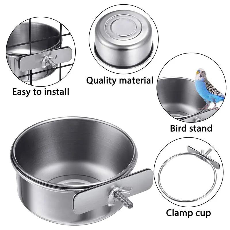Stainless Steel Bird Food Box Cage Clamp Stainless Steel Disc Parrot Feeding Cup Bird Feeding Plate Removable Small Animal Birdc