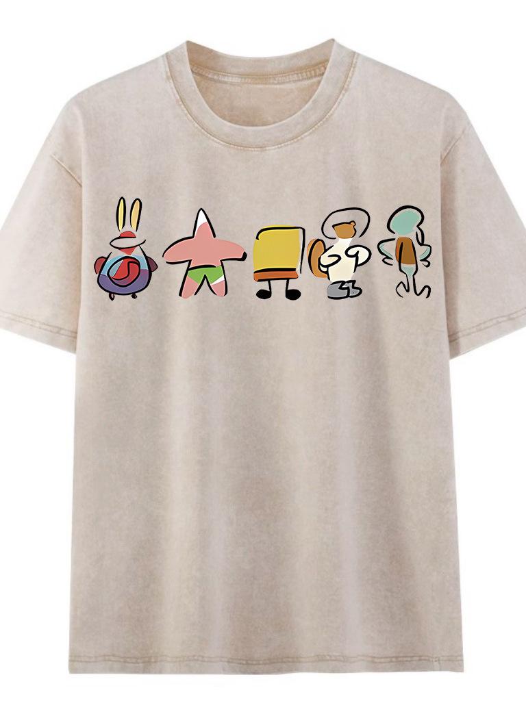 Unisex SpongeBob Print Chinese Style Summer Short Sleeve Casual Top