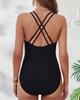2024 European & American Solid Color Crisscross Tummy Control One-Piece Swimsuit