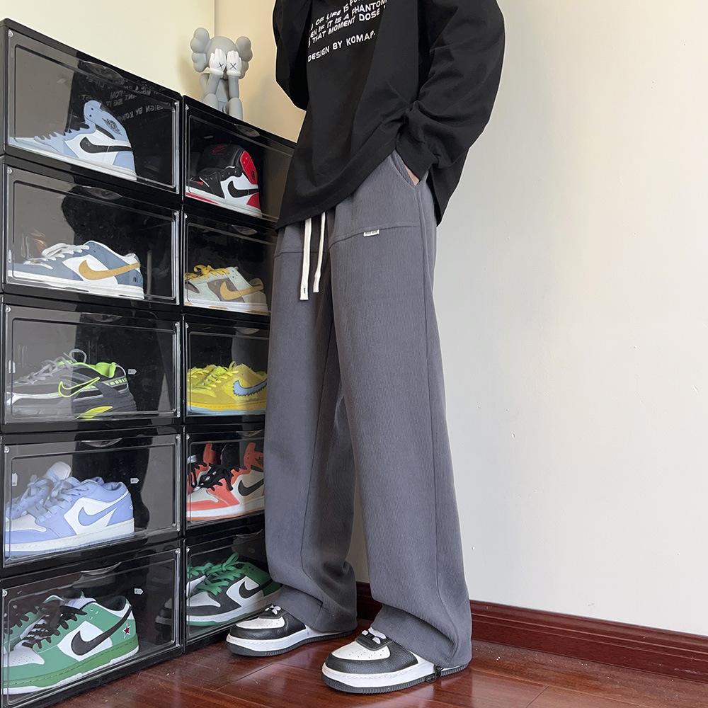 Corduroy Sweatpants Autumn and Winter New Hong Kong Style Loose Straight Casual Pants Men's Tooling Sweatpants One Piece Shop