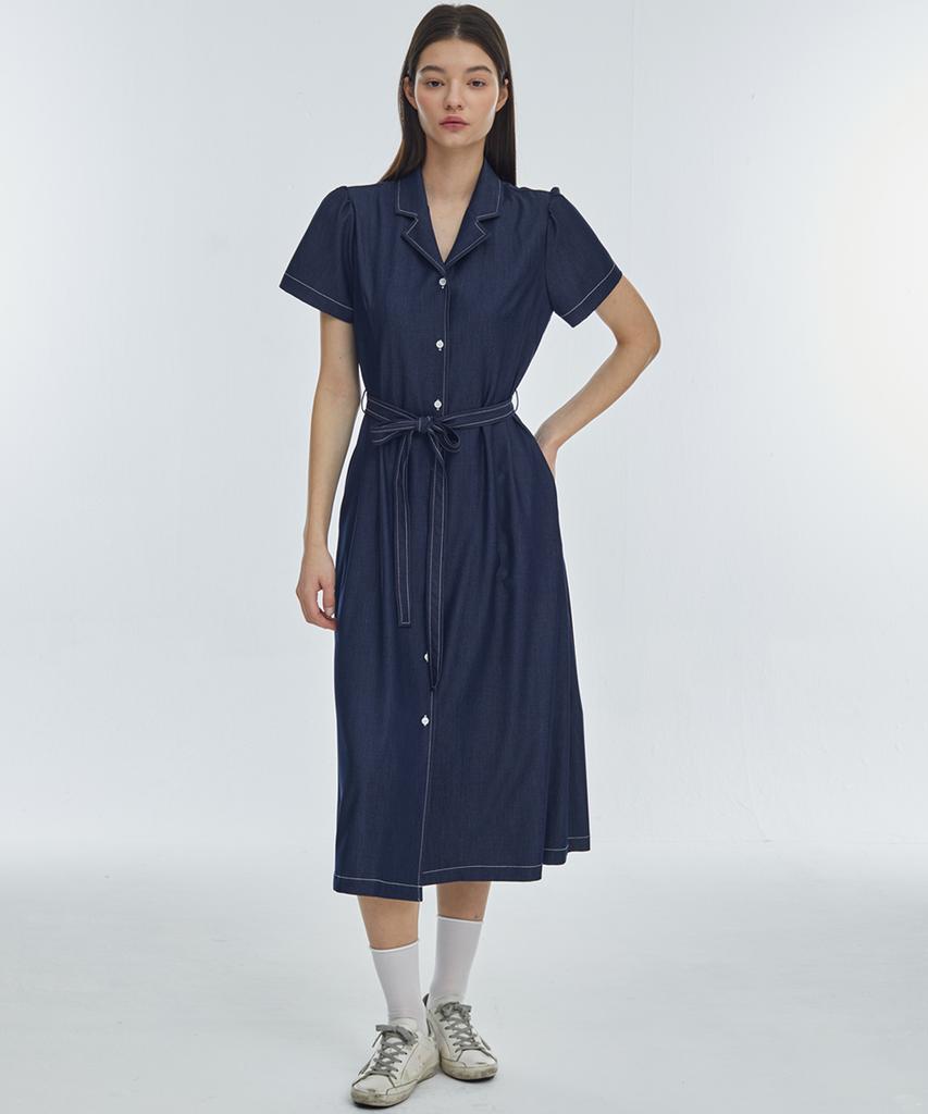 MANAVIS7 Stitch Shirt Dress [Dark Blue]