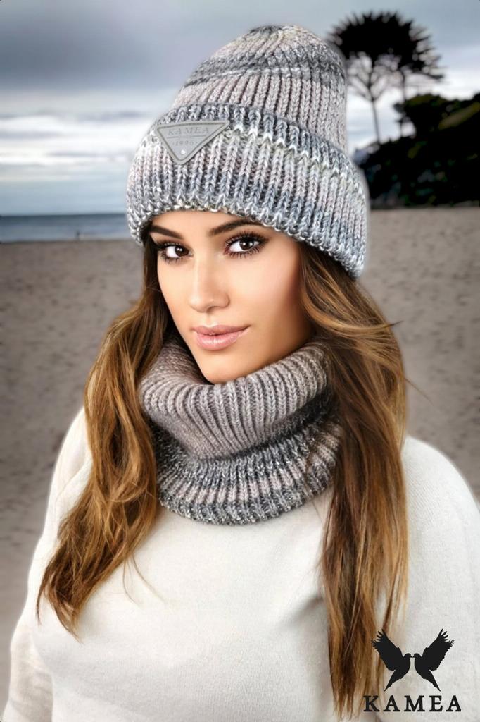 Muscari Striped Pattern with Sequins In a Set with a Beige Scarf