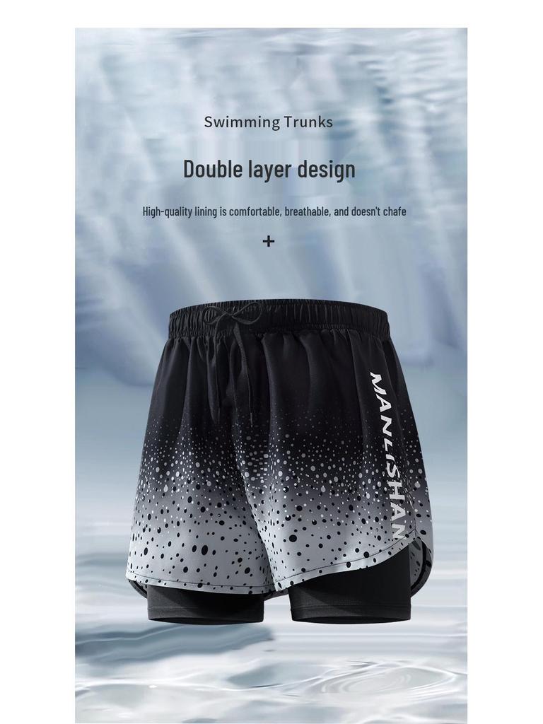 Men's Quick-Dry Swim Trunks: Double Layer, Anti-Embarrassment, Breathable Mid-Length Beachwear for Running and Hot Springs.