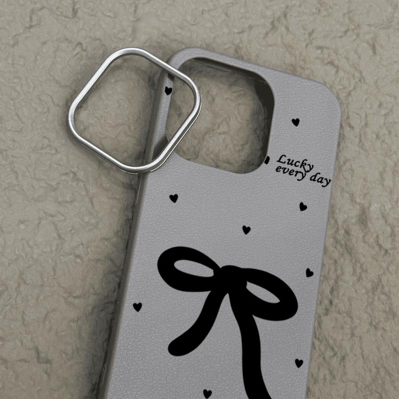 Plain Color Bowknot Patterned Leather Texture Shell for iPhone 16 Pro 15 14 Plus 13 12 Pro Max 11 Shockproof Soft Tpu Slim Matte Case Cover