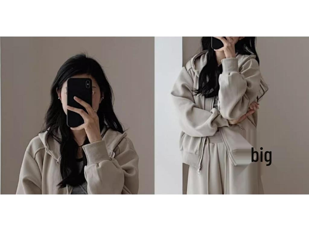 Plus Size Women's Autumn Street Style Jacket & Sports Two-Piece Set - Slimming & Fashionable