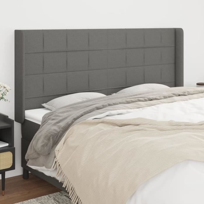 VidaXL Tête de lit avec oreilles Gris foncé 163x16x118-128 cm Tissu3119587